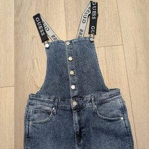Guess Skinny Denim Overalls – Women’s Medium – Logo Strap – Y2K 90s Blue Jean